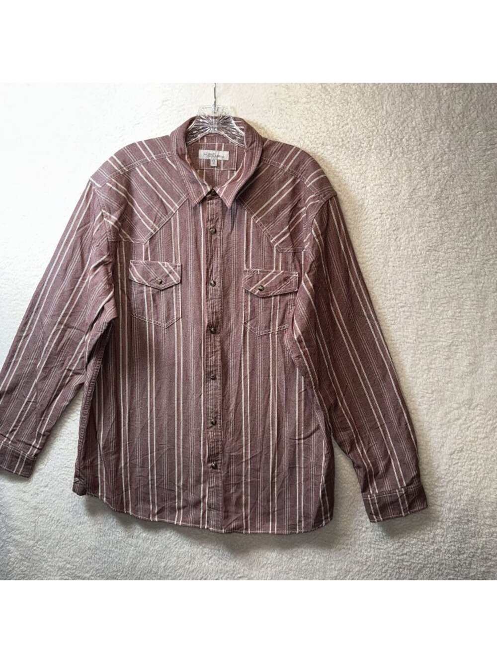 Blue Ranchwear Mens XL Western Striped Pearl Snap Shirt Long Sleeve Muted Red